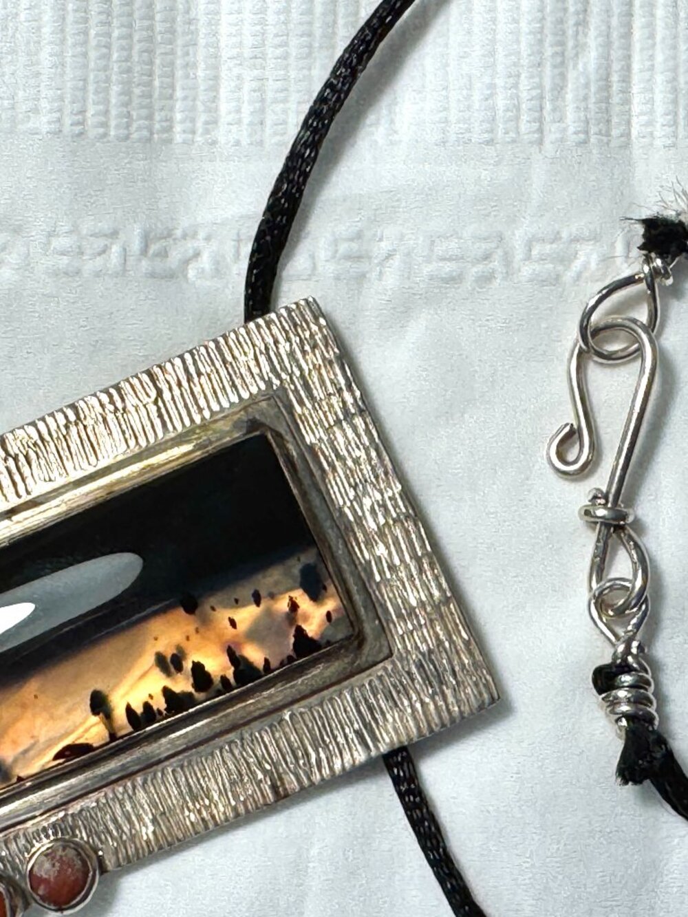 Sterling Pendant Necklace Rectangular Bezel Set Abstract Modern Artist - Picture 4 of 7